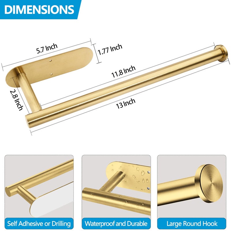Gewtur Gold Paper Towel Holder Under Cabinet  Adhesive Paper Towel Roll Holder Stick on Wall  Stainless Steel Towel Paper Holder for Bathroom Kitchen - Image 5